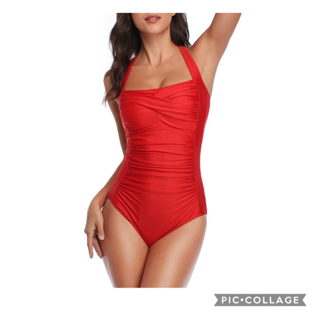 Swimwear Halter One Piece Swimsuit Ruched Padde